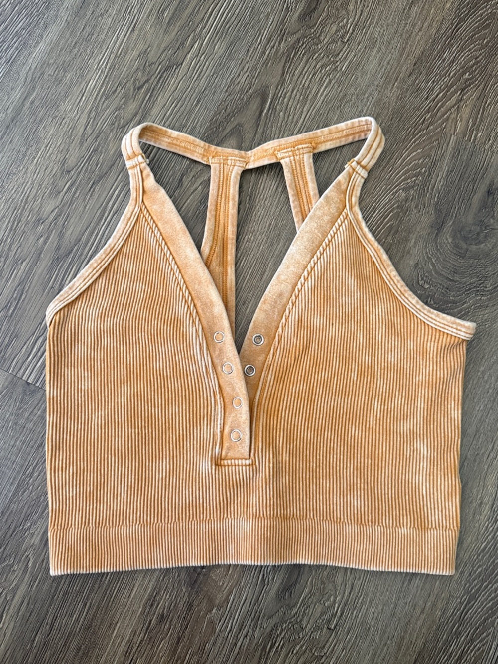 ZENANA Outfitters Yellow Acid Washed Crop Button Tank Size S/M